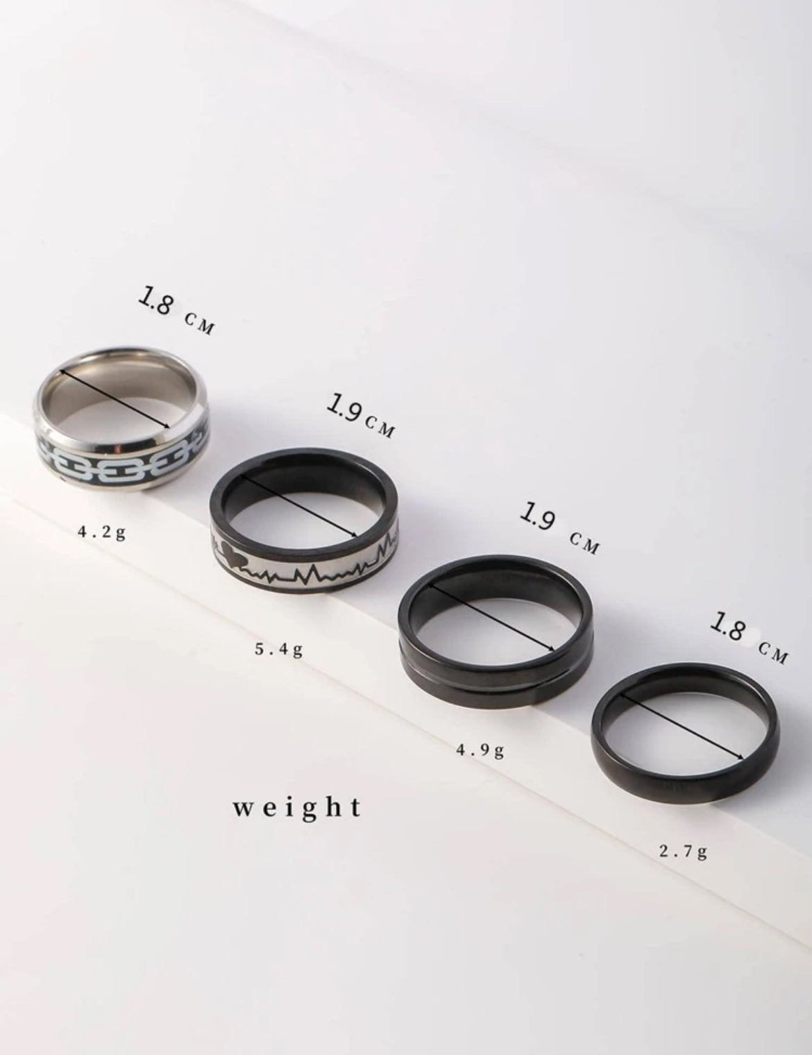 4pc heartbeat ring set for men