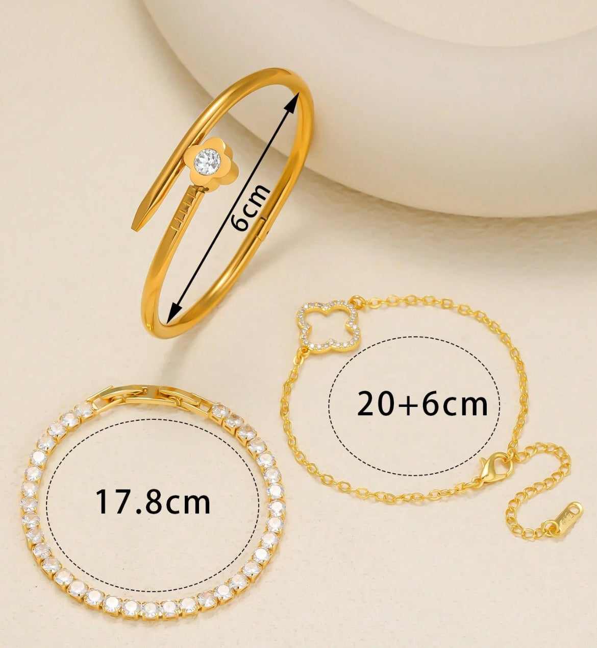 Alicia 3pc stainless steel bracelet set
