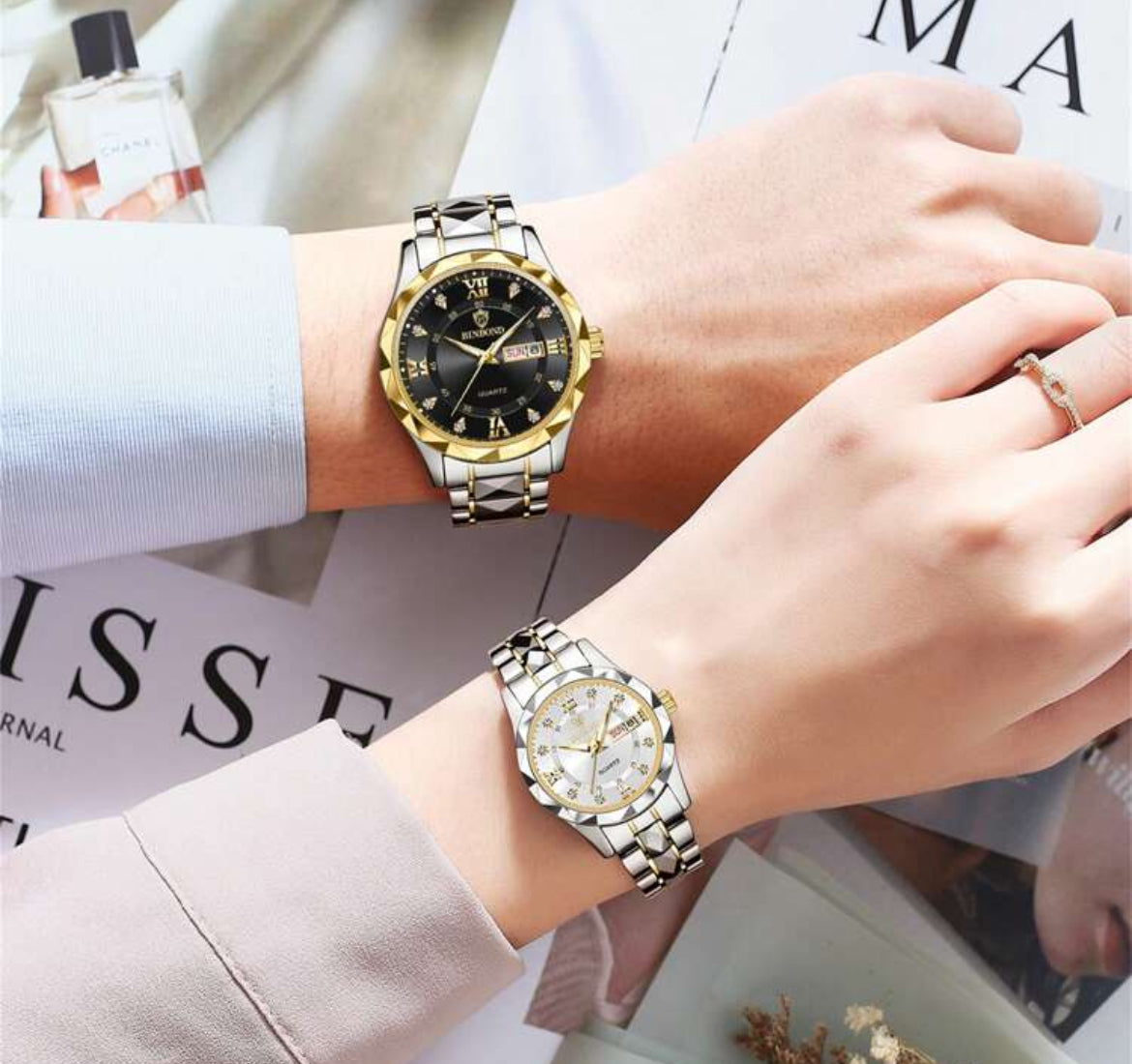 Couples Stainless Steel Watch Set