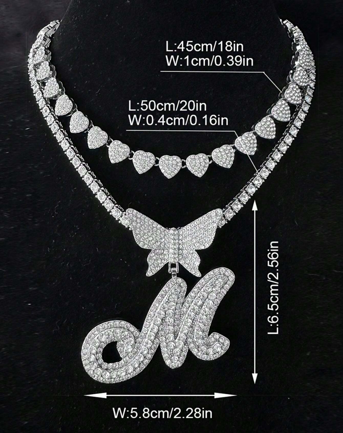 2pc Initial Butterfly inlaid necklace set
