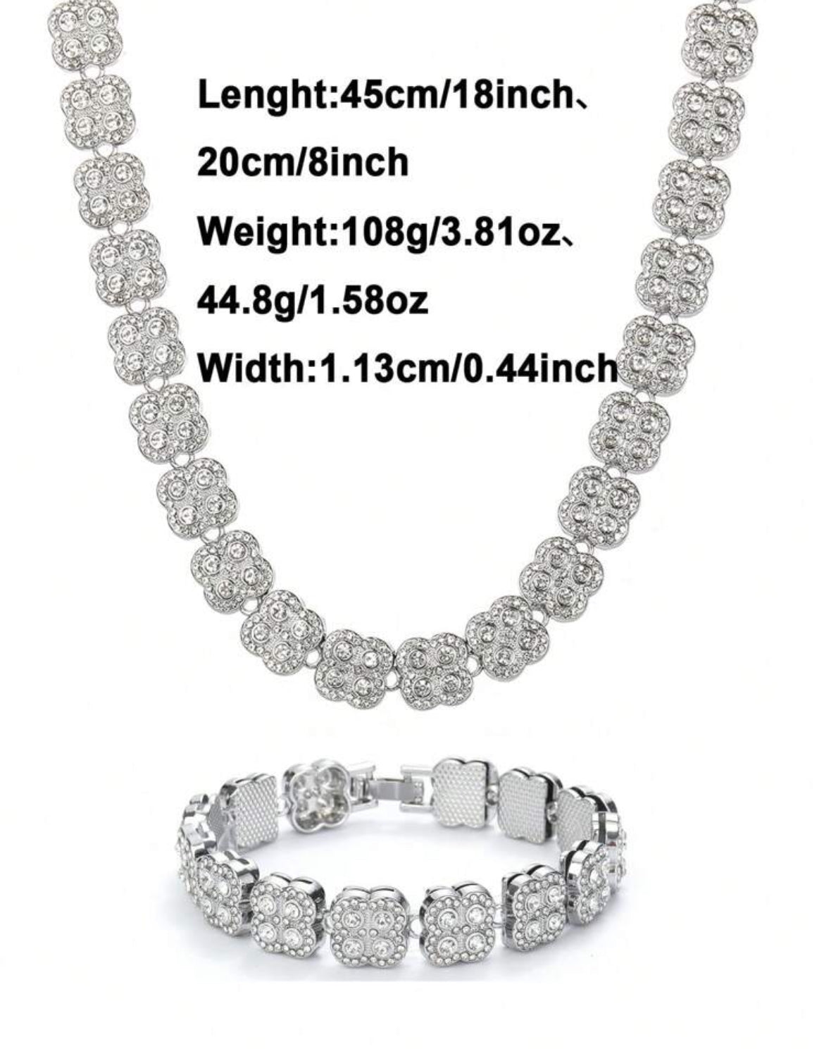 4 leaf icy necklace & bracelet for men