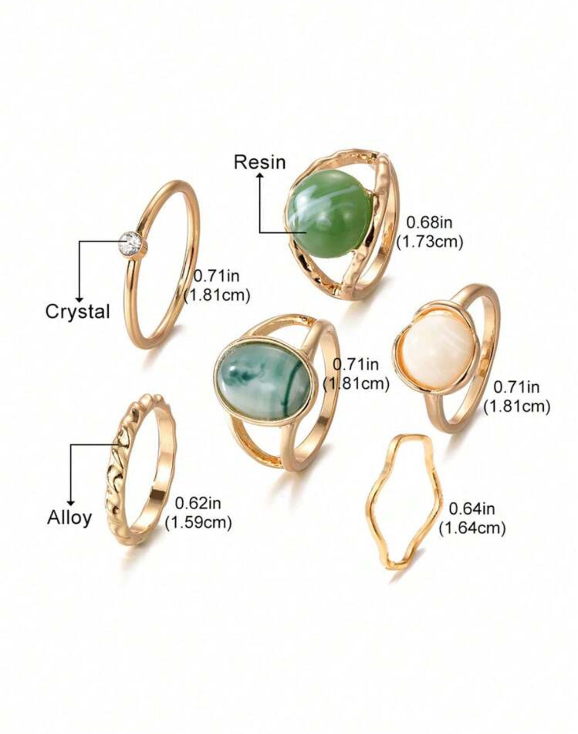6pc Jade Stainless Steel Ring set