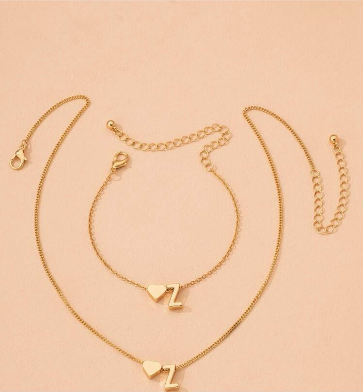 Initial necklace & bracelet set