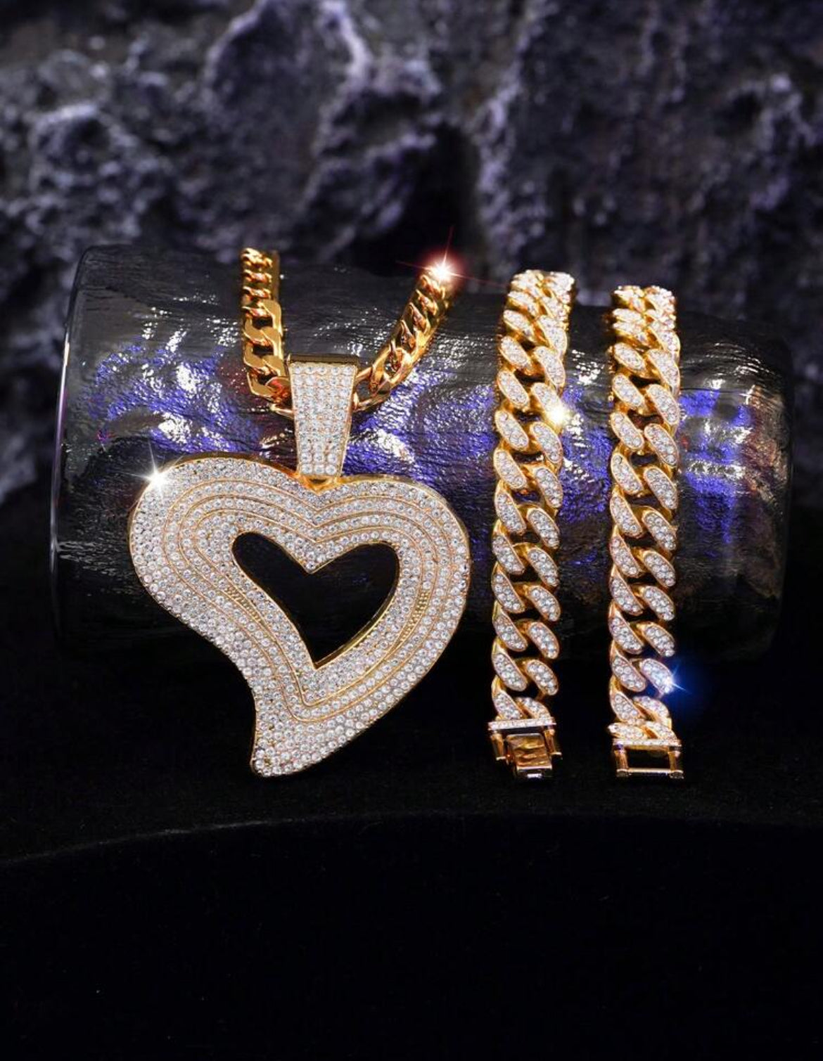 2pc heart shaped necklace set for men