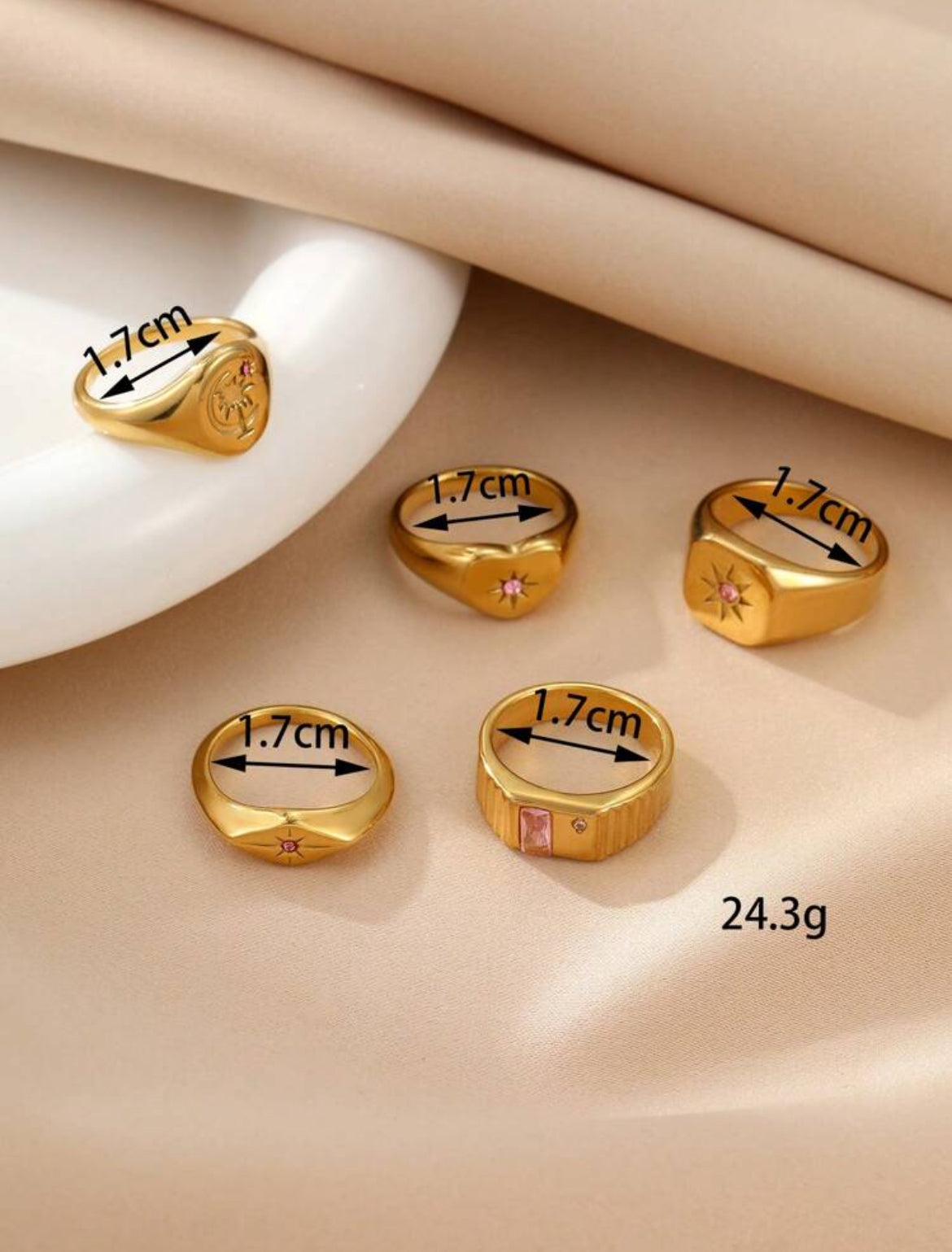 Pink diamond Stainless steel rings set