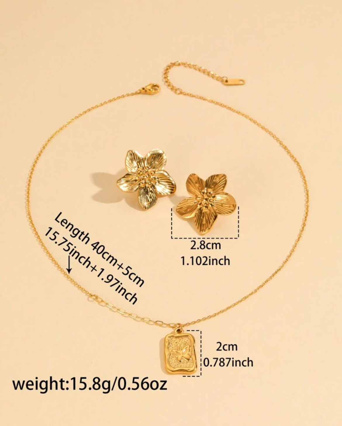 Rosetta 18K gold plated earrings & necklace set