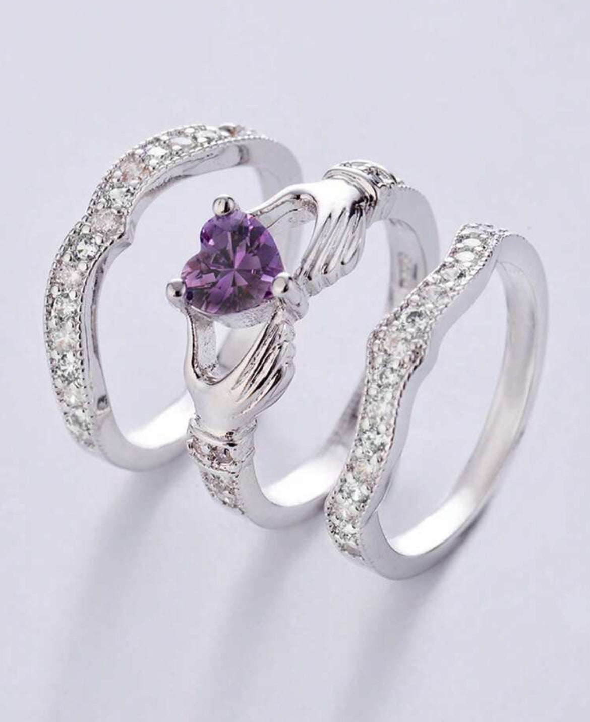 3pc Purple Heart Ring set
