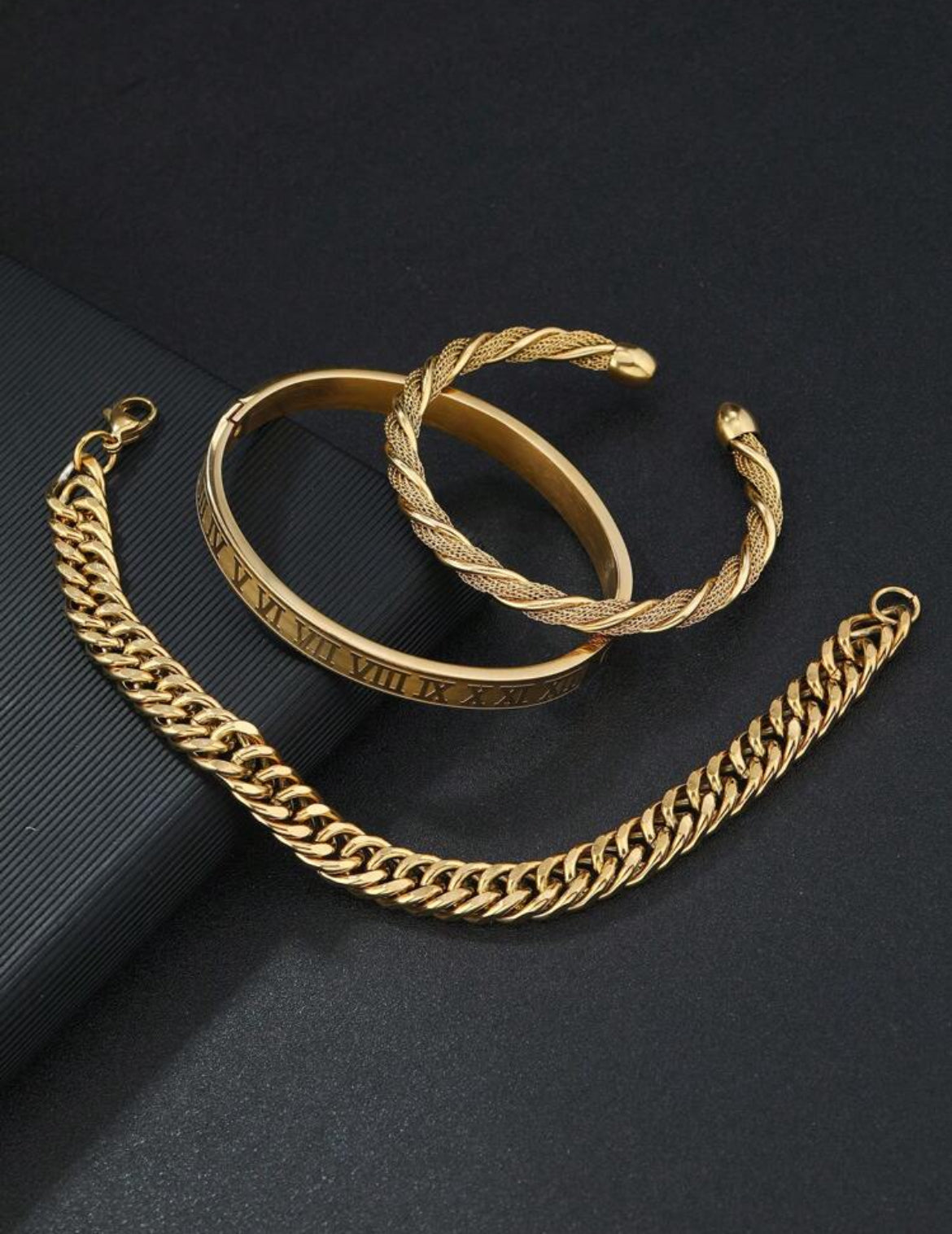 3pcs Roman Twisty men’s stainless steel bracelet set