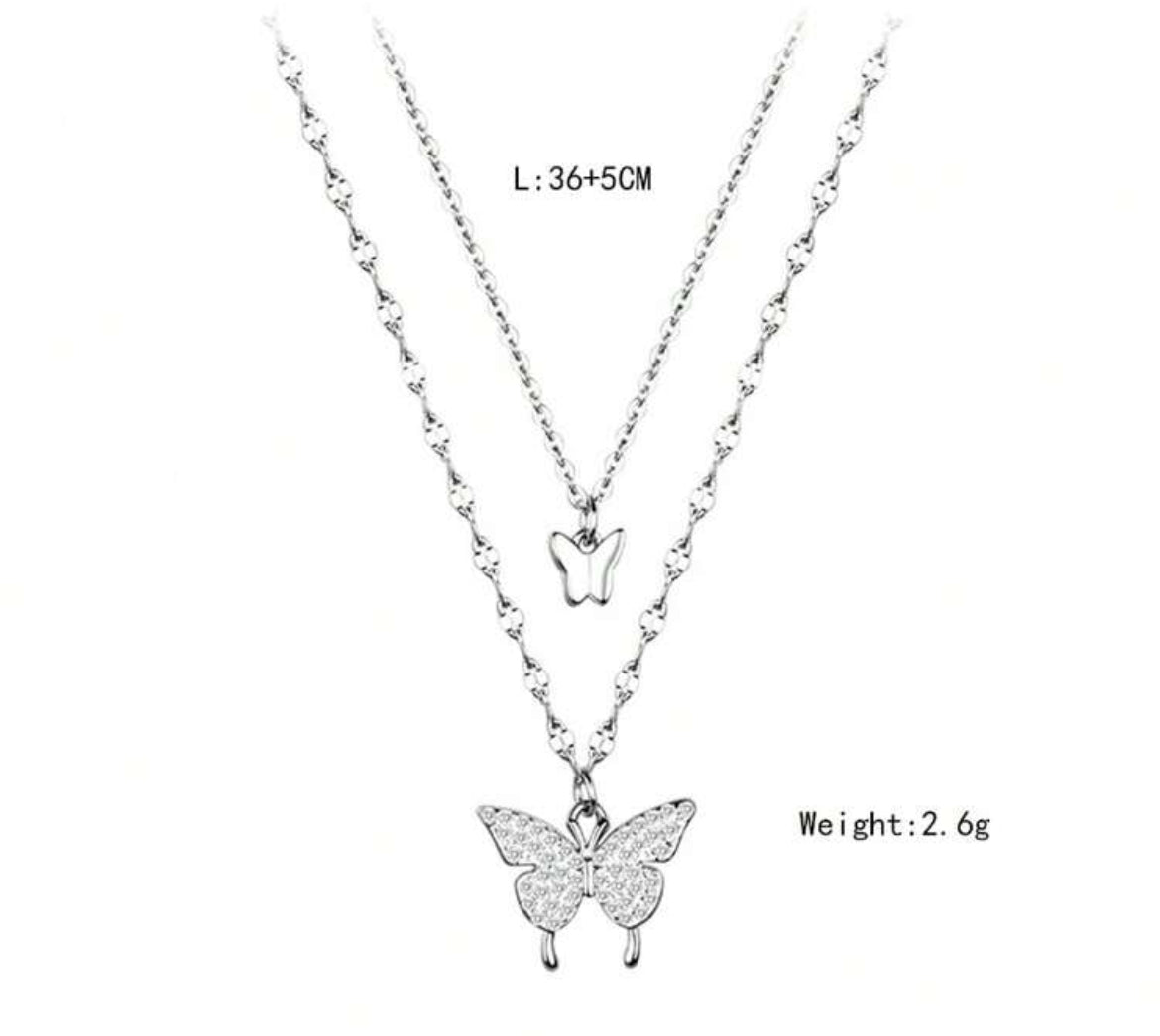 Double layer butterfly necklace