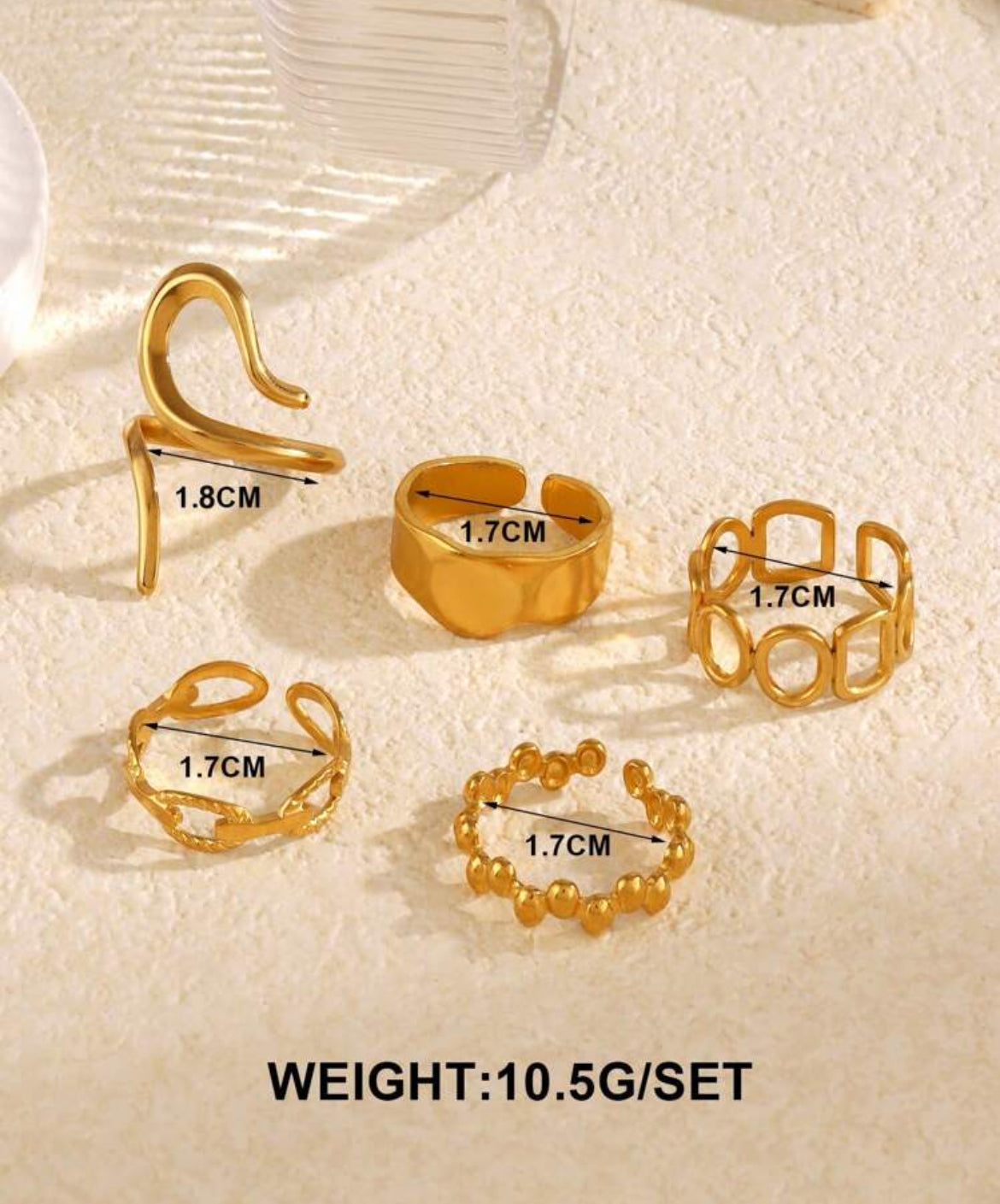 5pc Fae 18K gold plated ring set