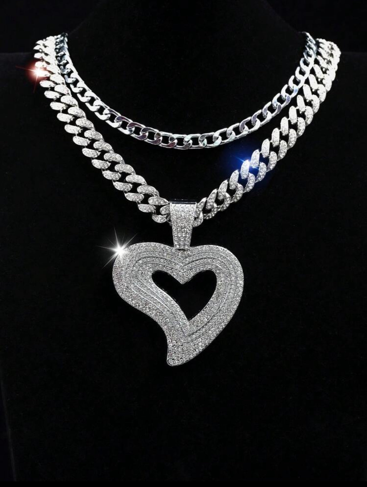 2pc heart shaped necklace set for men