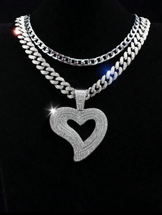 2pc heart shaped necklace set for men