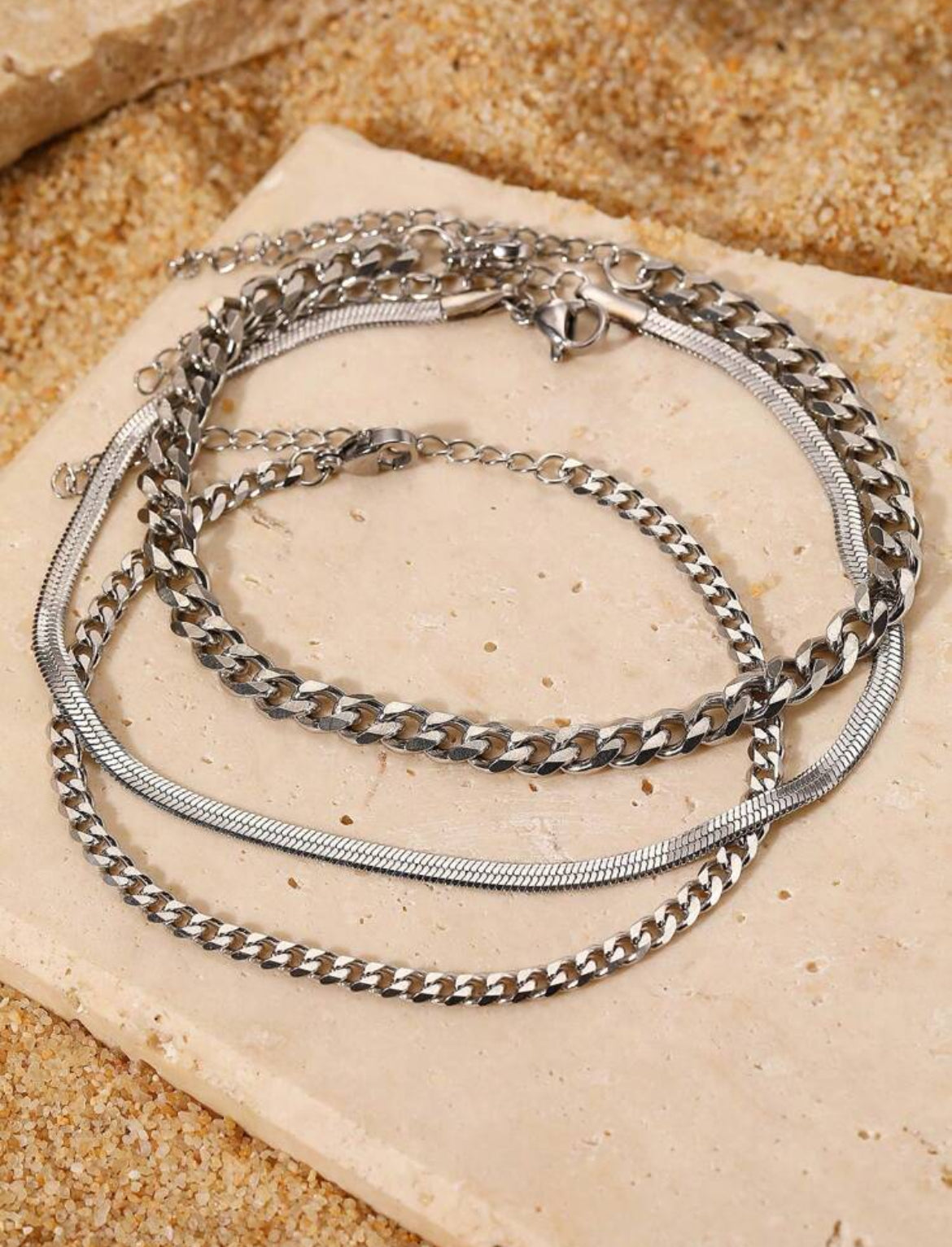 3pc Ava stainless steel anklet set