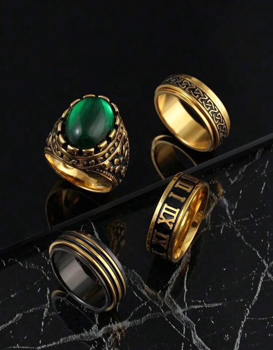 4pc Vintage 18K gold plated Ring Set for men
