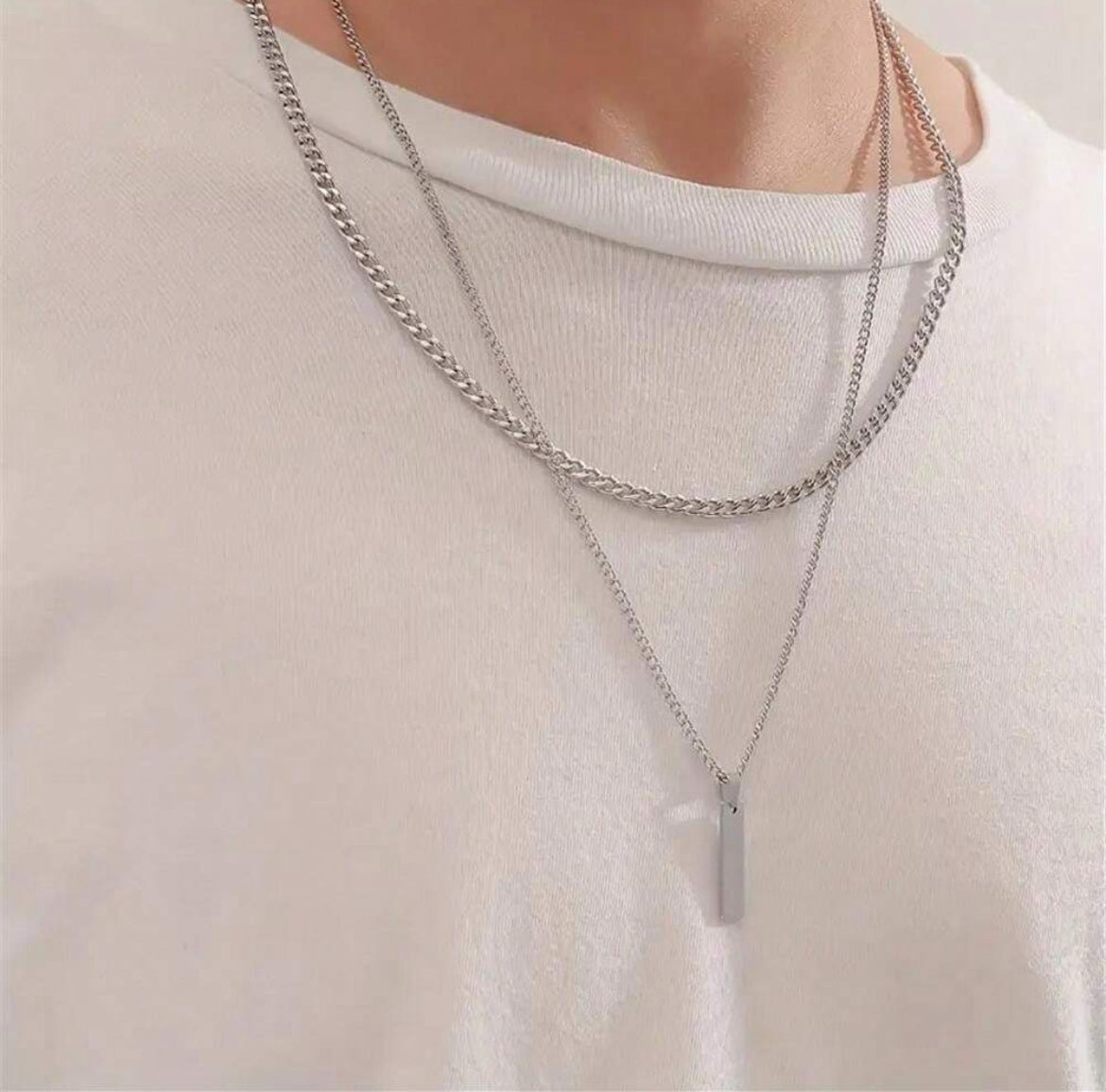2pc Bar Stainless Steel necklace for men