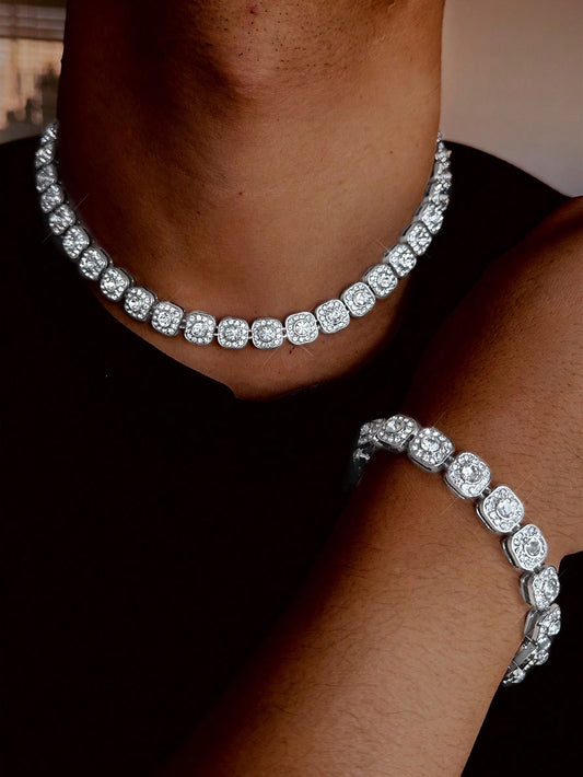 2pc Icy Cube Chain & Bracelet Set for men