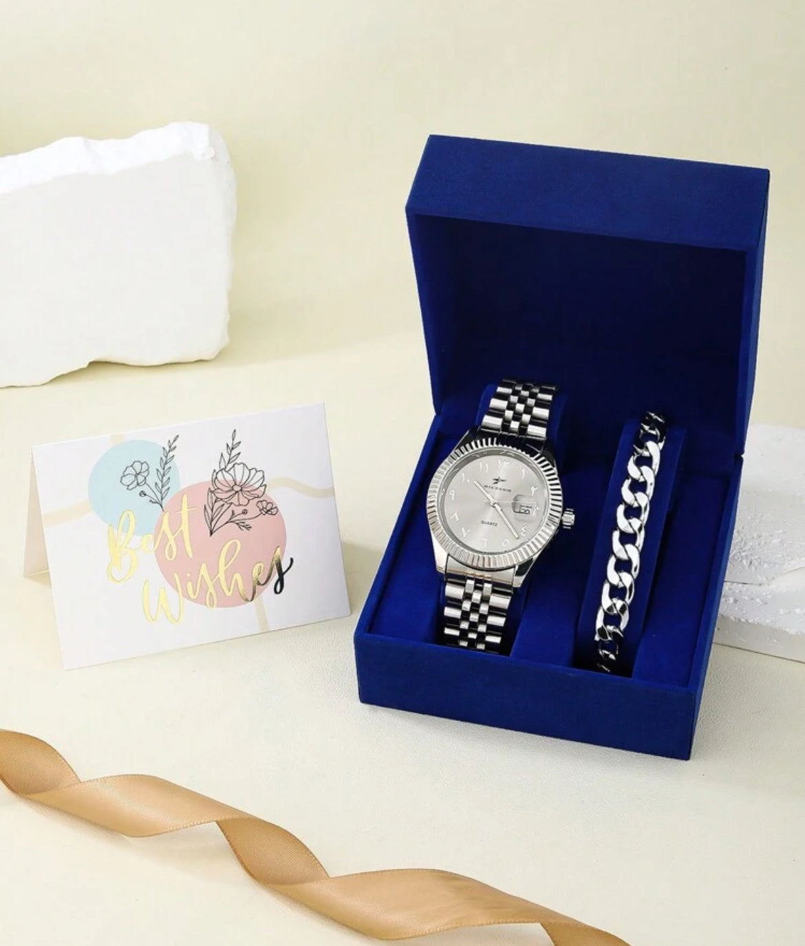 RICECGO 1pc Men's Classic Quartz Watch & Bracelet Set