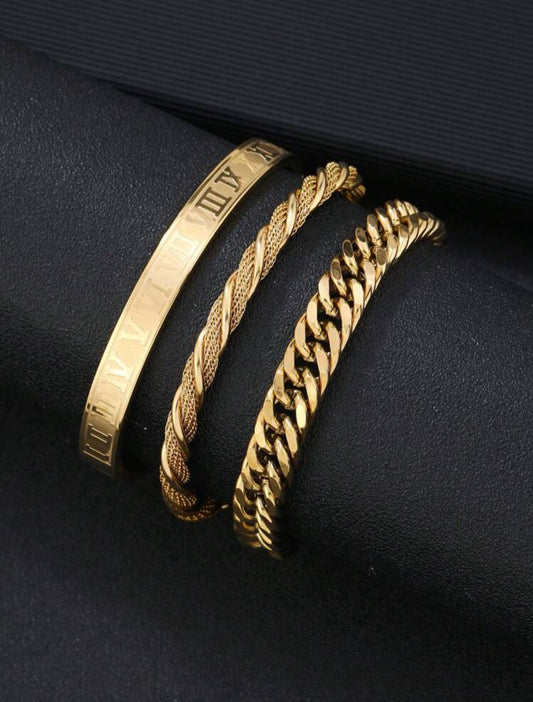 3pcs Roman Twisty  men’s stainless steel bracelet set