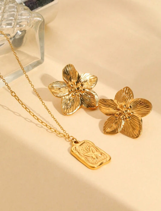 Rosetta 18K gold plated earrings & necklace set