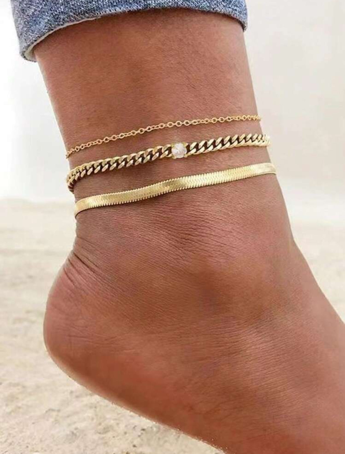 3pc Goldeneye anklet set