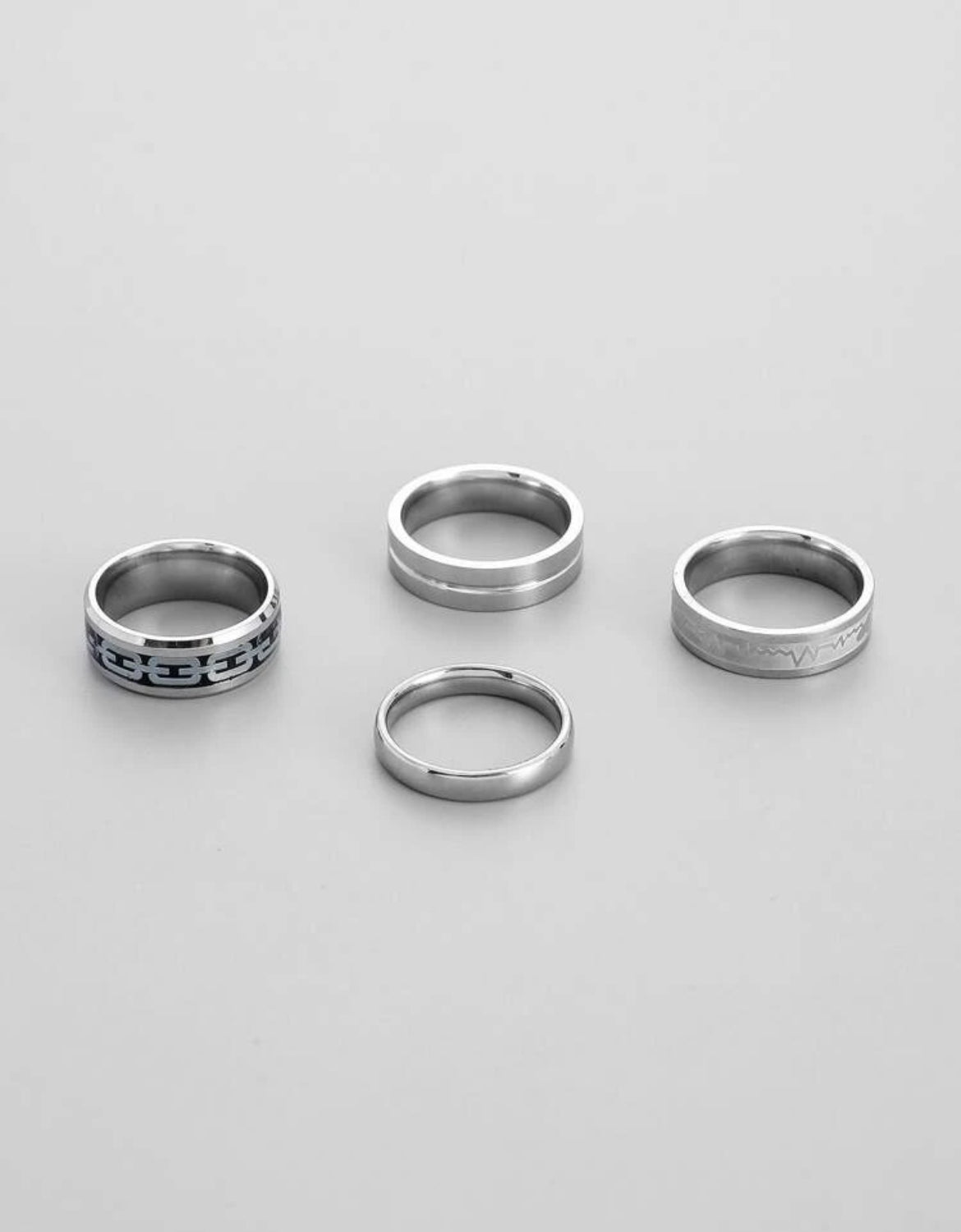 4pc heartbeat ring set for men