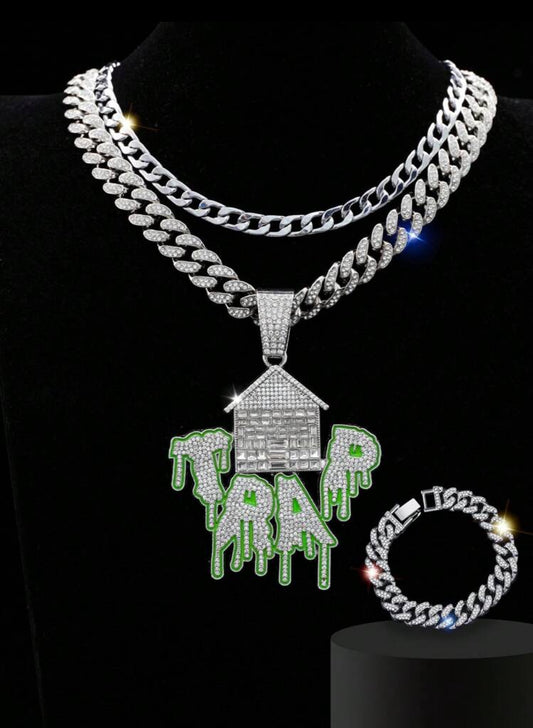 3pc Trap house icy jewelry set for men