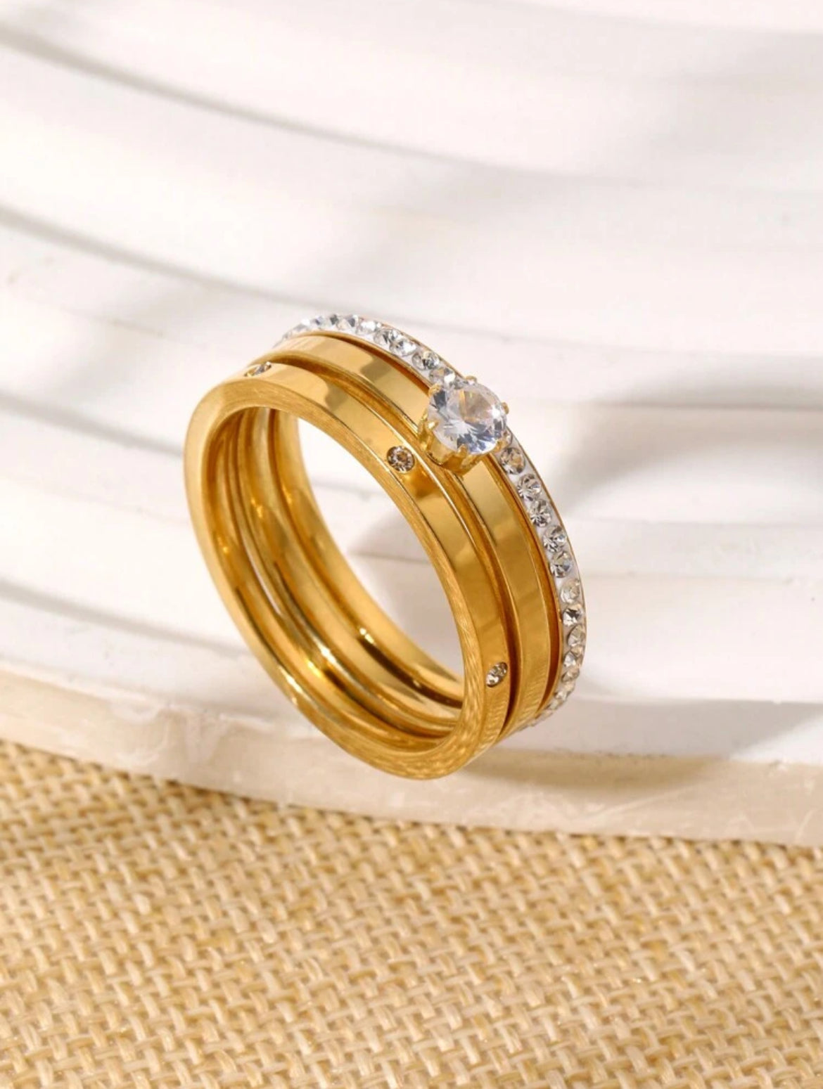 18K gold plated diamond ring set