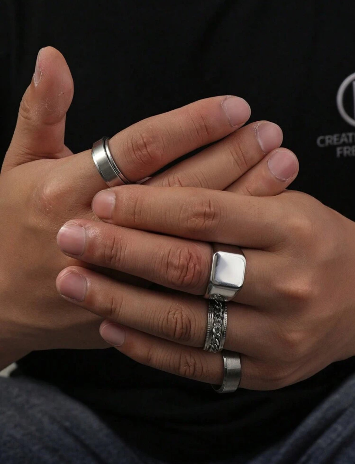 4pc Embossed Matte Ring set for men