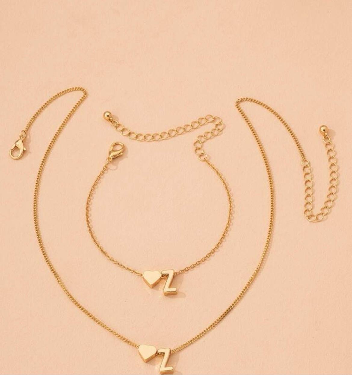 Initial necklace & bracelet set