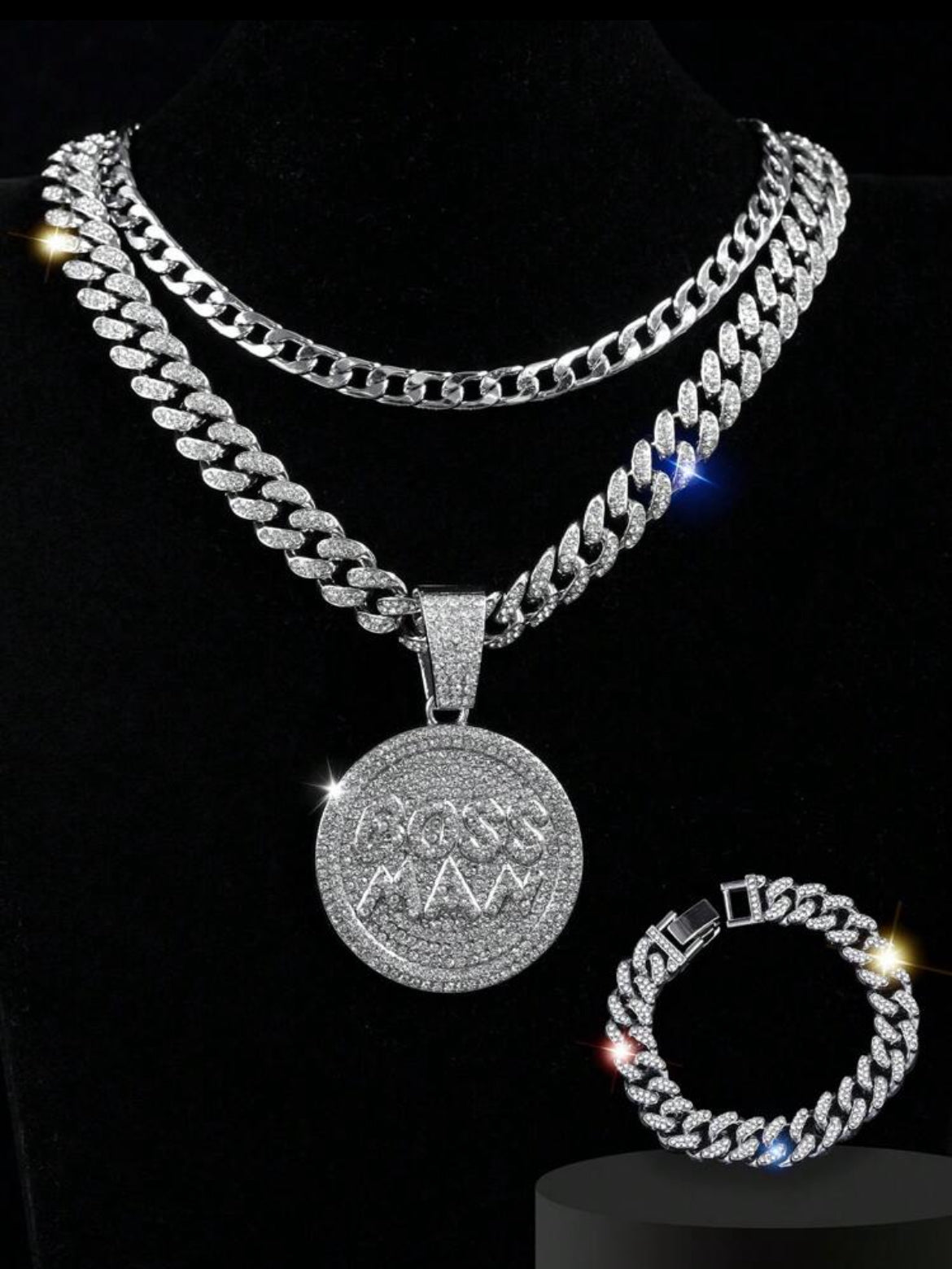 3pc Boss Man Iced out jewelry set