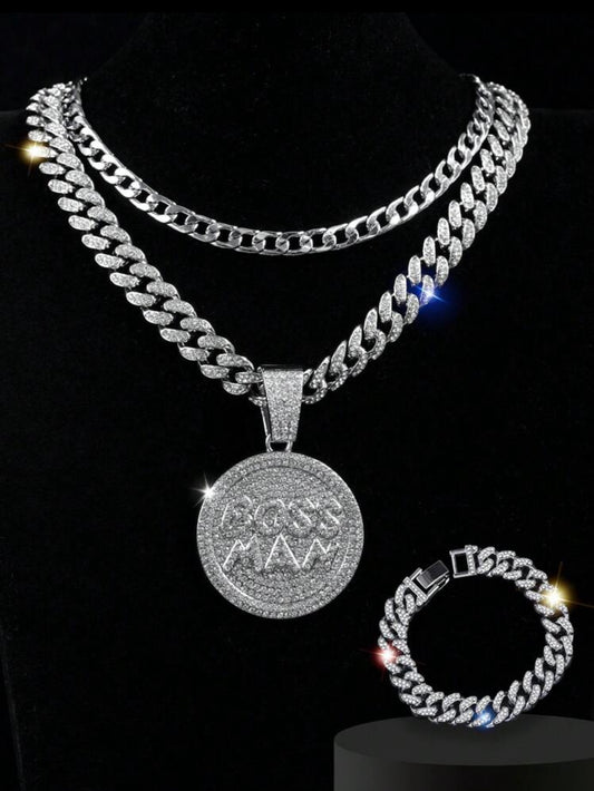 3pc Boss Man Iced out jewelry set