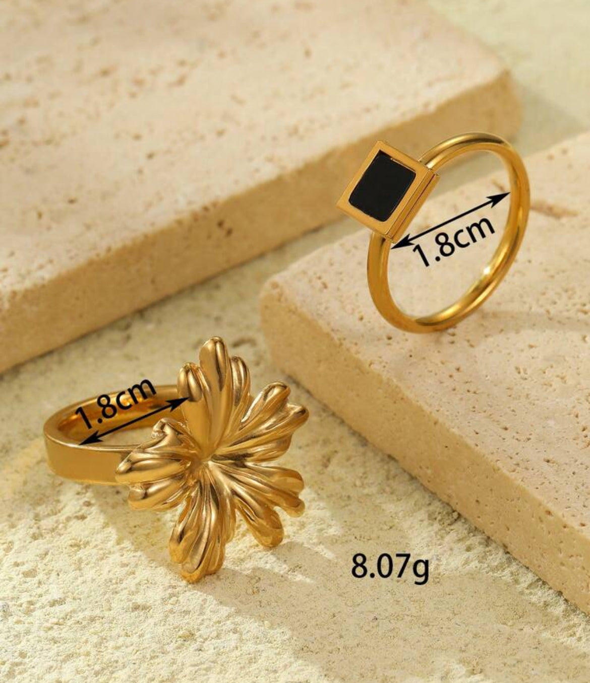 2pc Stainless Steel Black Plate Rings