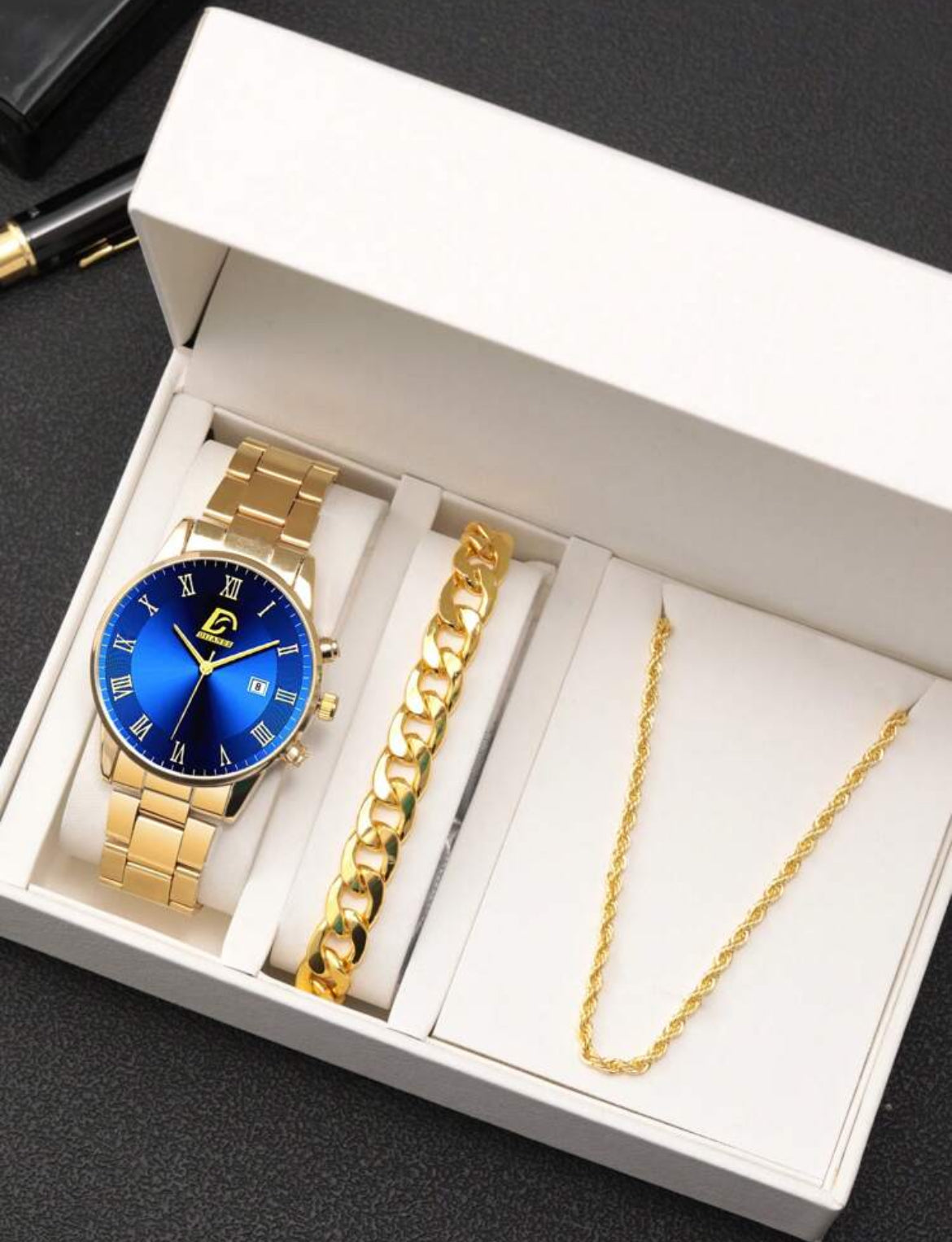 Business Man Stainless Steel Watch & Necklace Set