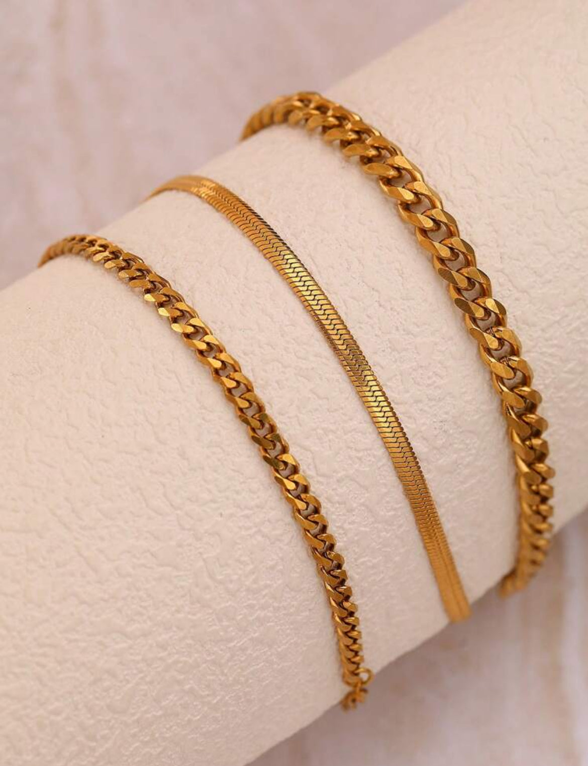 3pc Ava stainless steel anklet set