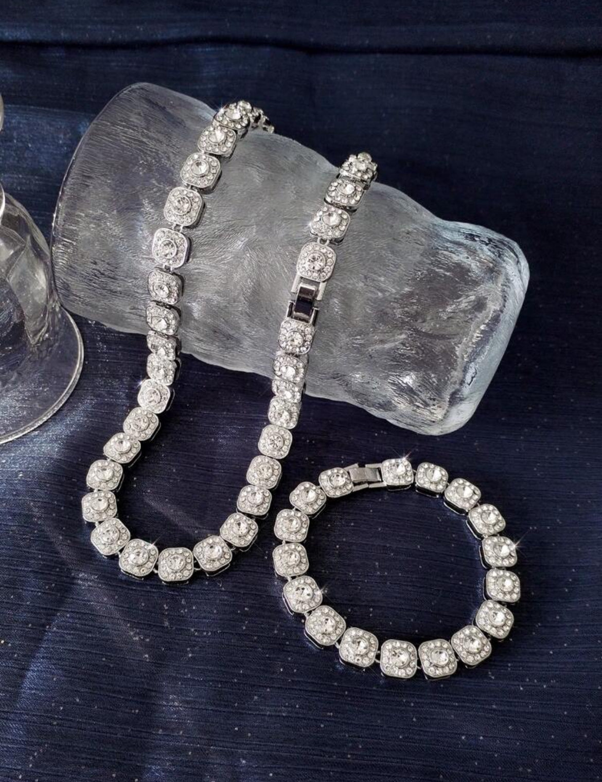 2pc Icy Cube Chain & Bracelet Set for men