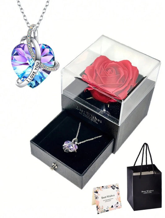 I love you- eternal necklace & rose set