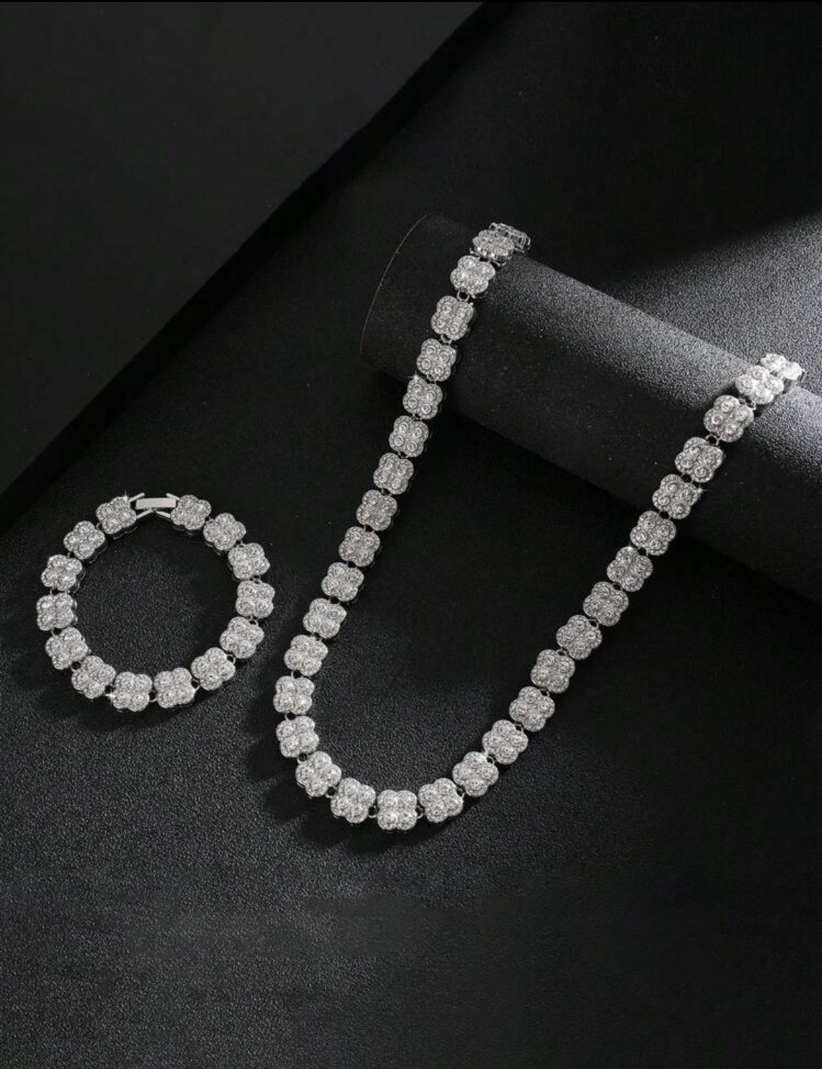 4 leaf icy necklace & bracelet for men