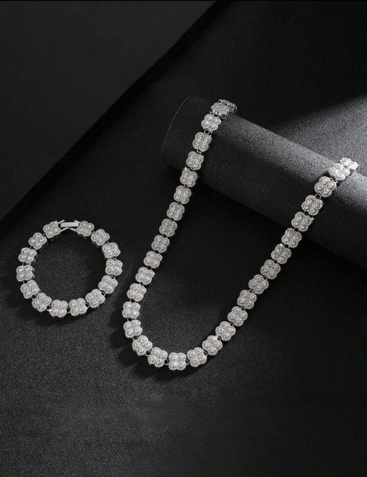 4 leaf icy necklace & bracelet for men