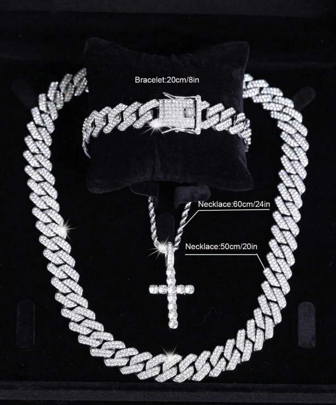 Men’s Iced cross  3 piece jewelry set
