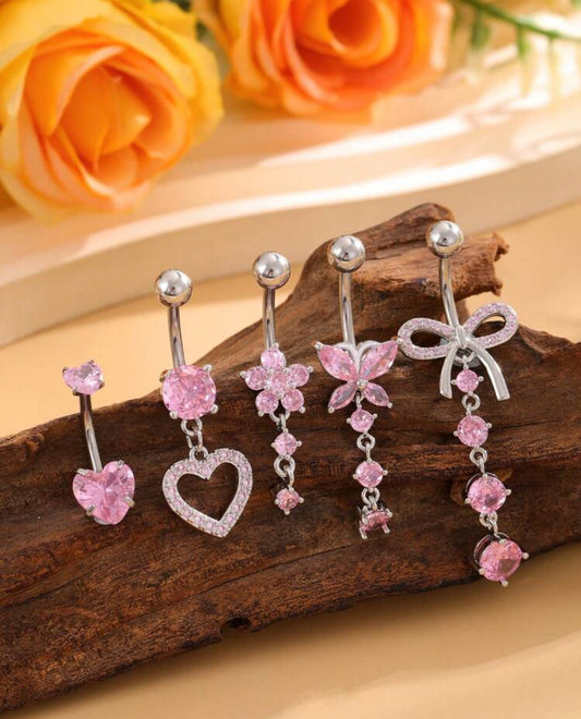 5pc Sexy Pink Belly Ring set