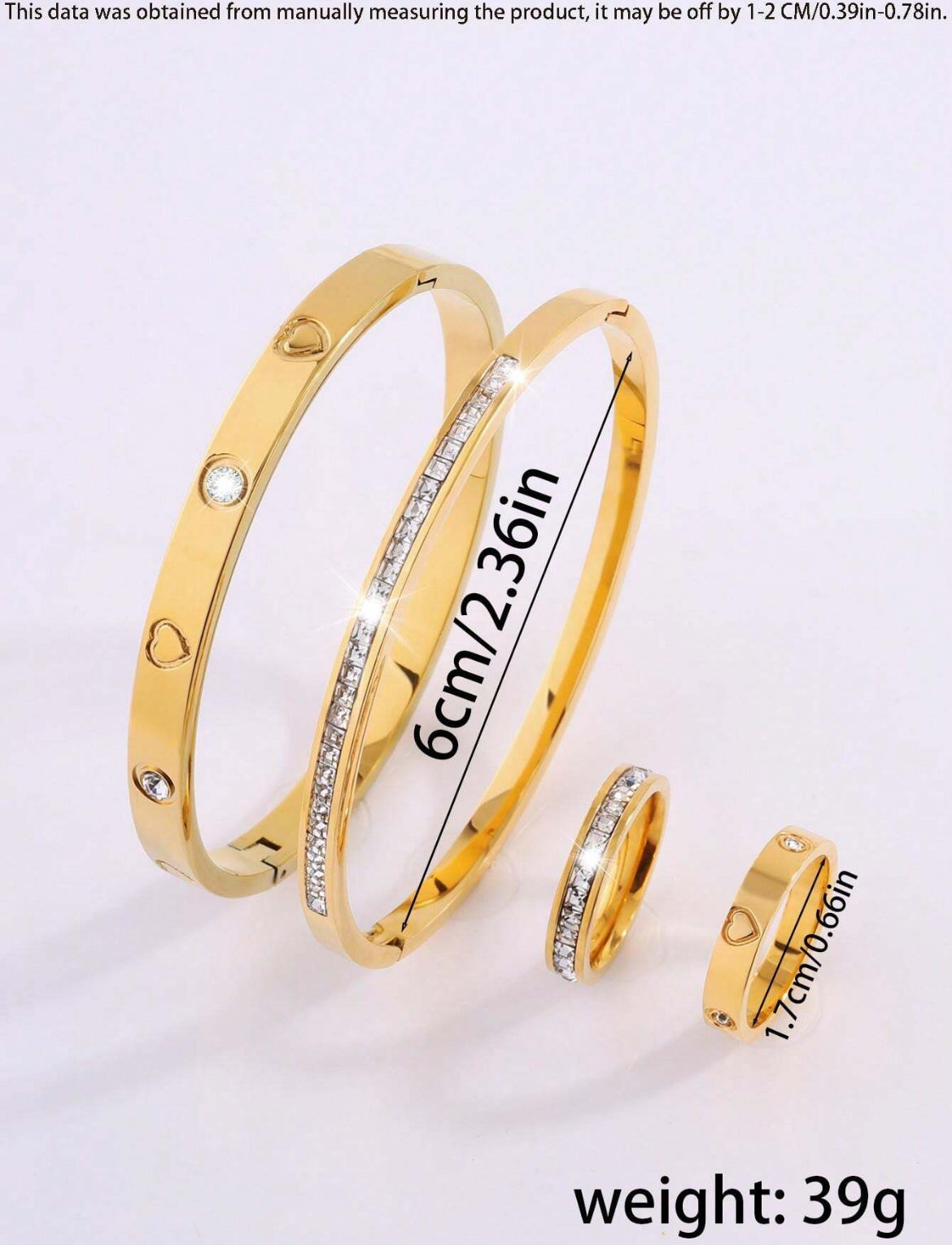 4pc Heart Stainless Steel Bracelet & Ring set