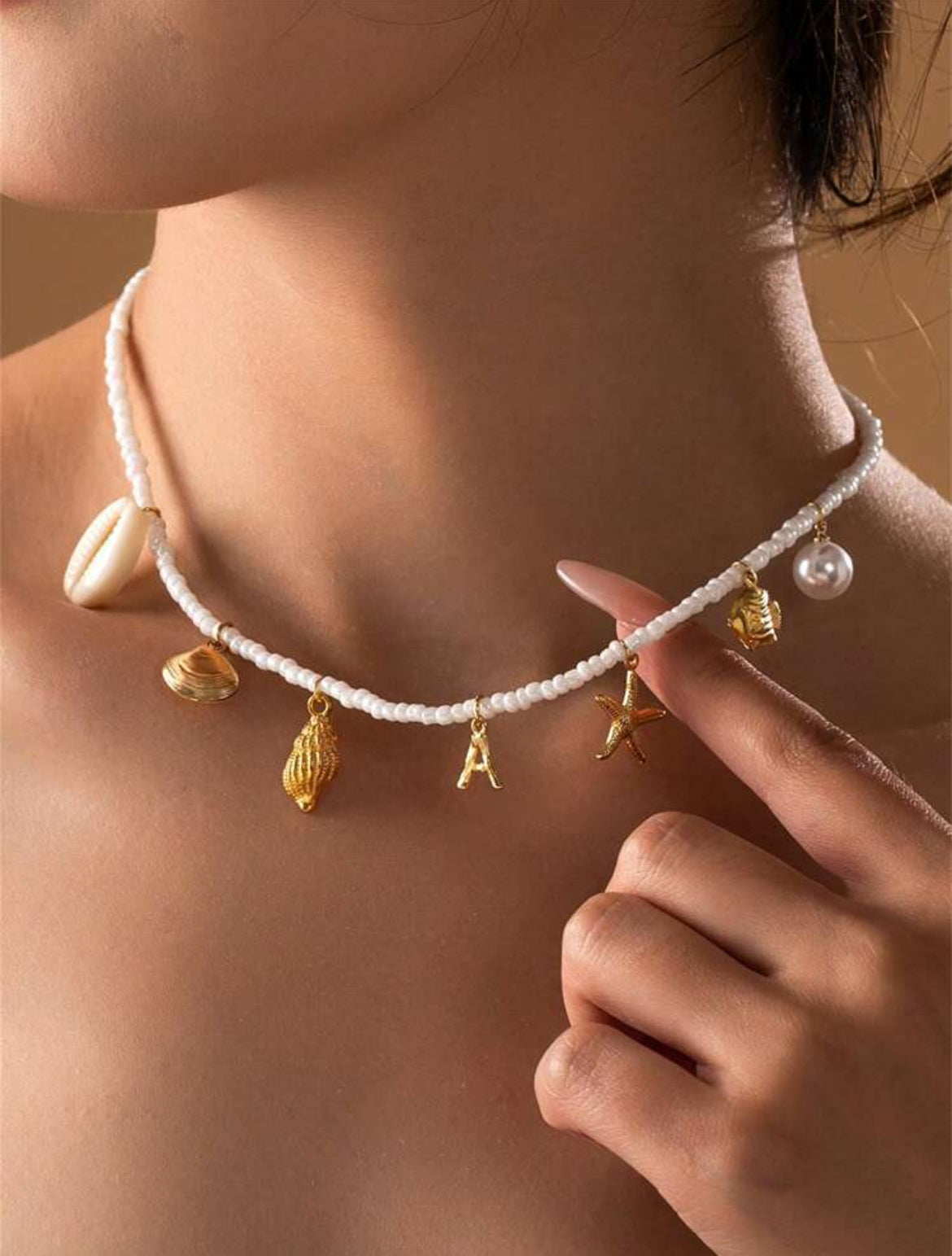 Rice Shaped Beaded Initial Necklace