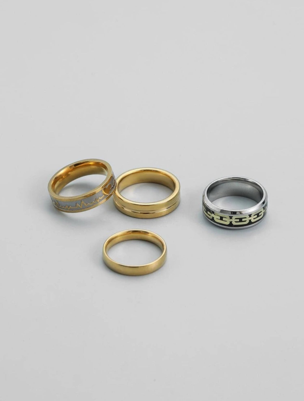 4pc heartbeat ring set for men