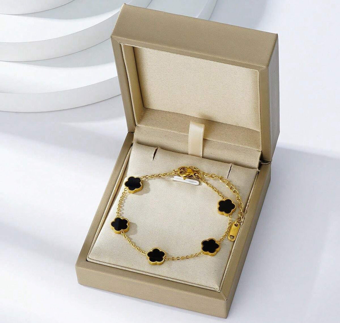 Black Stainless Steel Clover Bracelet