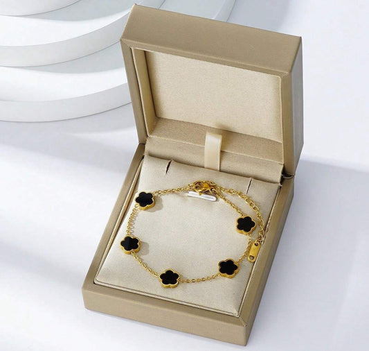Black Stainless Steel Clover Bracelet