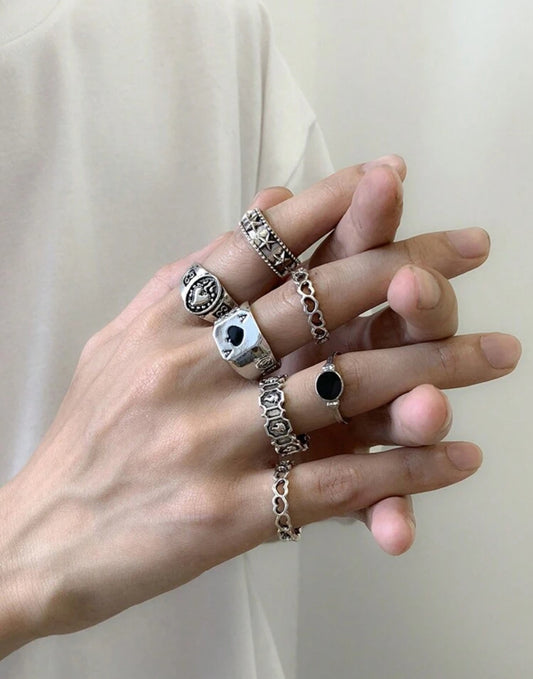 7pc Hollow Drop Ring set for men