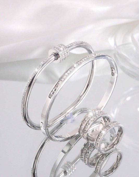 4pc Sophie Stainless Steel Bracelet & Ring set