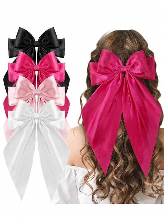 4pc large silky bow hair clips