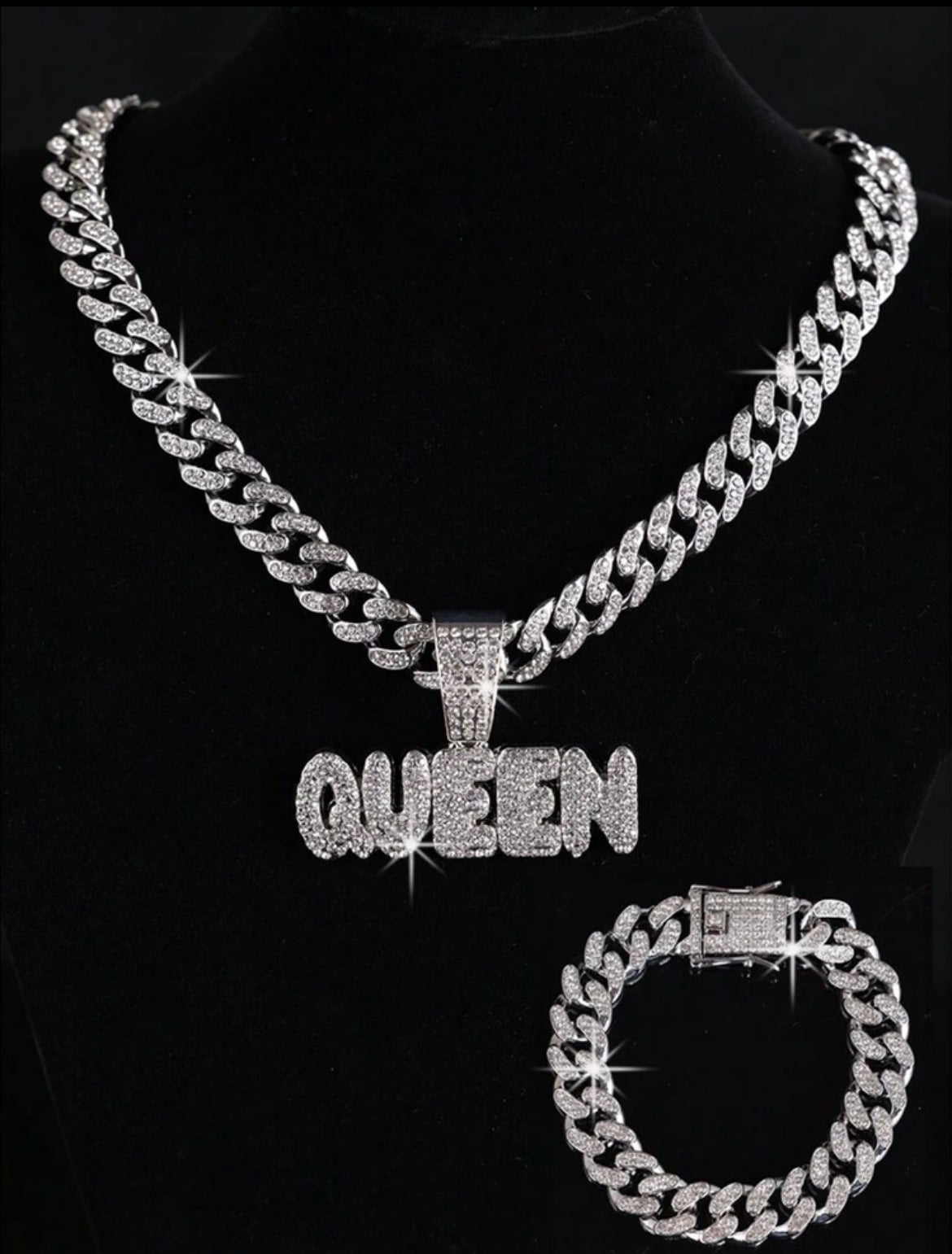 Queen icy pendant icy chain & bracelet