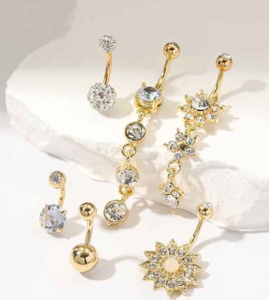 6pc Blossom Belly Ring Set